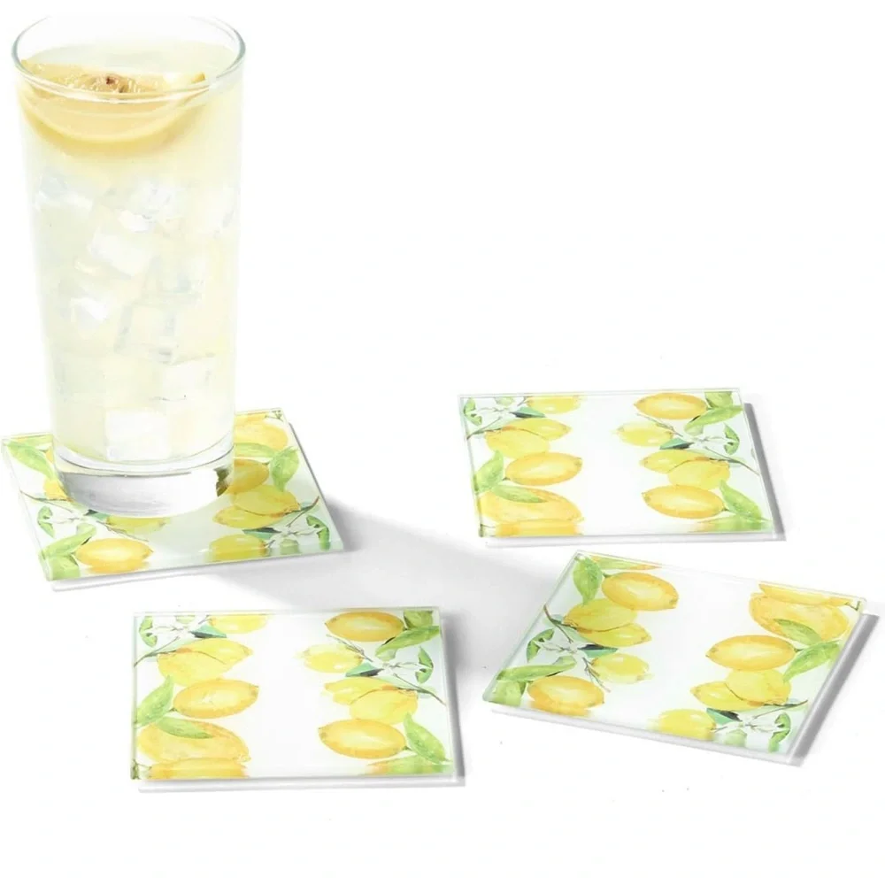 NWT American Atelier Glass Drink Coasters 4
